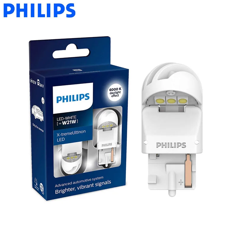 Philips X-treme Ultinon светодиодный gen2 W21 T20 7440 12 в 6000 К Белый светодиодный автомобильный фонарь сигнал поворота заднего хода лампы стоп-светильник 11065XUWX2, 2X
