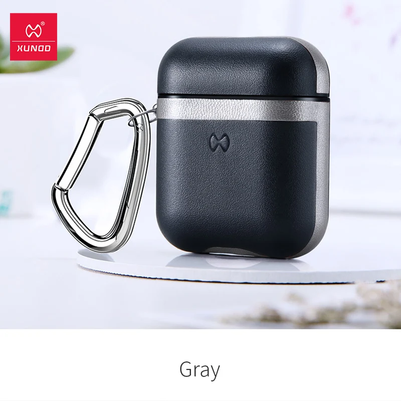 Gray Чехол для наушников XUNDD для Airpods с кожаной текстурой, защитный портативный чехол, легко носить с собой, чехол для Air pods, противоударный чехол - Цвет: Gray