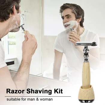 

Safety Double Edge Razor Shaving Kit Double Edge Safety Razor with Stand Aluminum Alloy Handle Manual Beard Removal Kit
