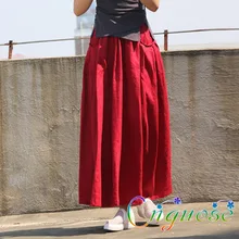 Весна лето размера плюс 6XL 7XL Повседневная красная хлопковая и льняная Женская плиссированная юбка Дизайнерские юбки для женщин