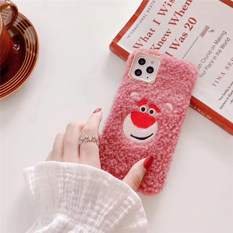 The Lovely Cartoon Cute Plush Case for iPhone 6 6S 7 8 Plus Cover for iPhone X XR XS 11 Pro Max Shockproof Protective Shell - Цвет: pink