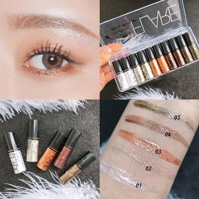HOT! 5 Color Liquid Silver Fine Eyeshadow Pearlescent Shimmer Glitter Eye liner Monochrome Shining Sparkling Eyes Makeup TSLM1 |