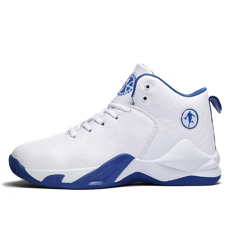 HUMTTO Men Women Classic Basketball Shoes Buffering Retro Sneakers Anti-skid High-top Shoes Outdoor Couple Basketball Boots - Цвет: white and blue