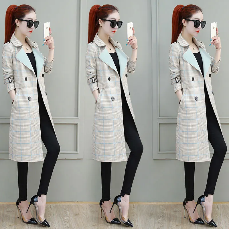 

Trench Coat WOMEN'S Dress Mid-length over-the-Knee 2019 New Style Spring And Autumn Plaid Coat Early Autumn Elegant Thin Overcoa