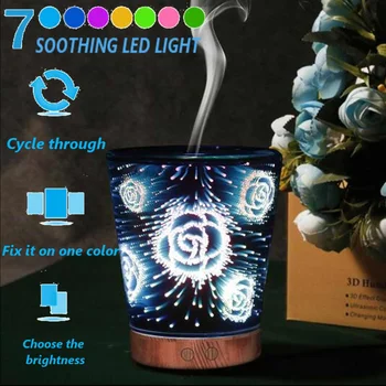 

3D Glass Essential Oil Aroma Diffuser Premium Ultrasonic Aromatherapy Oils Humidifier With Amazing 7 Color LED Night Light