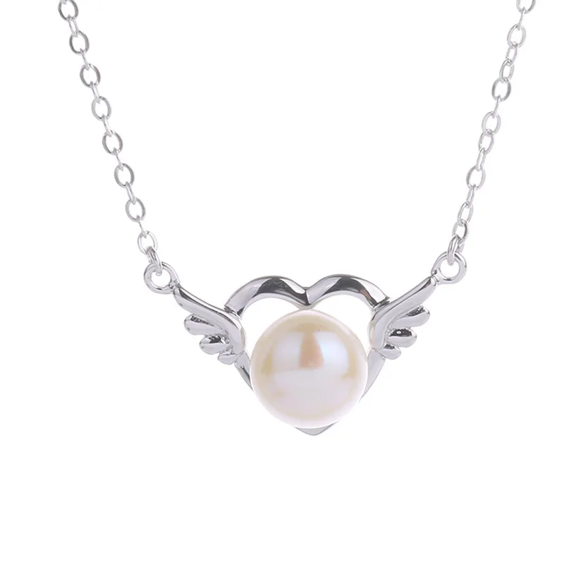

100% Natural Pearl Jewelry Necklace 925 Sterling Silver Little Angel Heart Pendant For Personalized Gifts