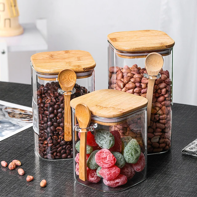 Glass Storage Jar Airtight Food Jars with Lid Reusable Cereal Canisters  Kitchen Containers for Cookie Snacks Candy Spice Bottles - AliExpress