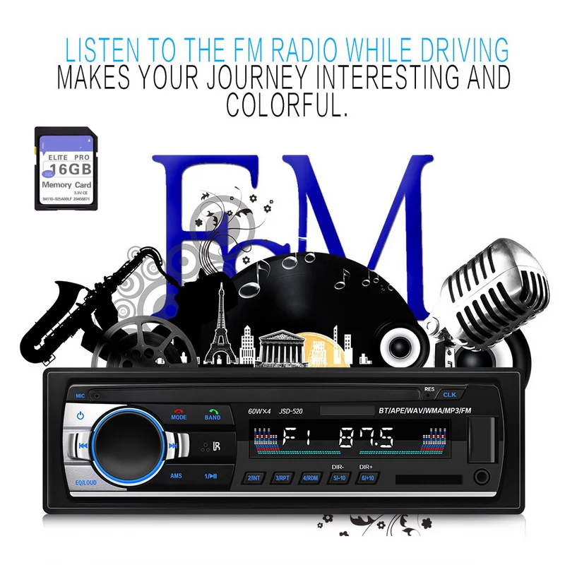 12 PIN 16GB 1 DIN 12 в Bluetooth аудио музыка стерео автомобильный Радио Mp3 плеер FM Aux вход приемник SD USB JSD In-Dash автомобильный MP3 мультимедийный плеер - Цвет: 12 PIN 16GB