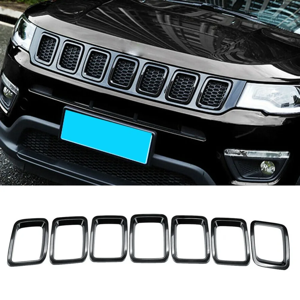 7 шт Передняя решетка гриль крышка рамка, украшение для- Jeep Compass ABS черный