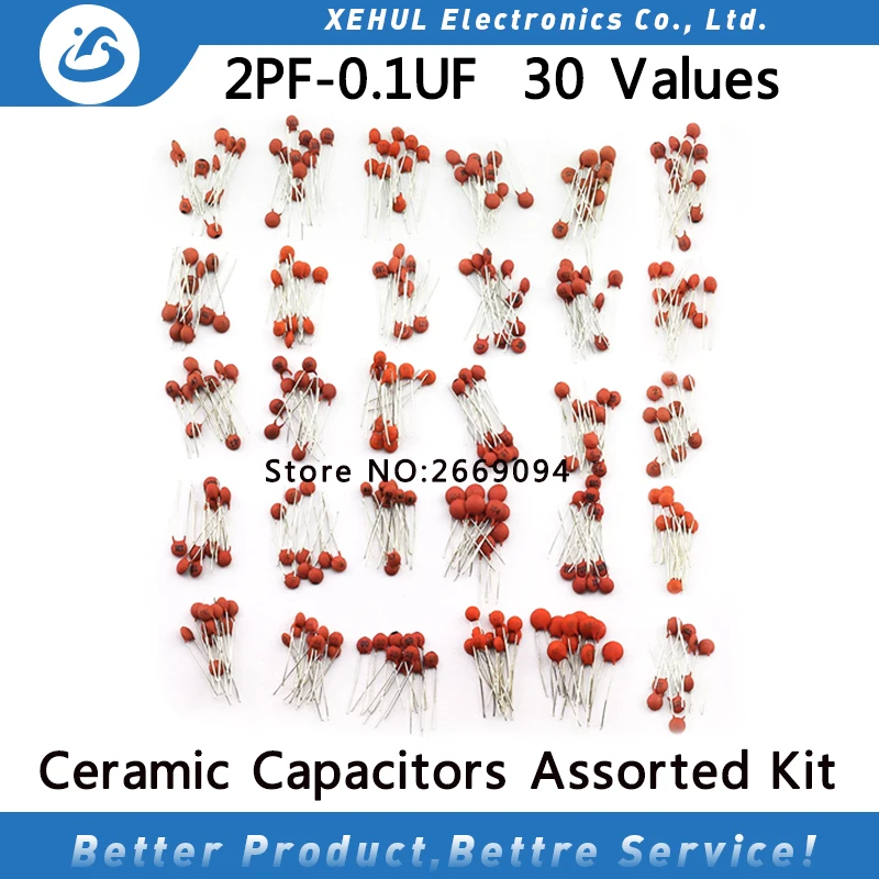 300 шт./лот с алюминиевой крышкой, 50В 2PF-0.1UF 30 valuesX10pcs керамический конденсаторный систематизированный набор пакет с электронными компонентами 2pF 30pF 100pF 1nF 10nF