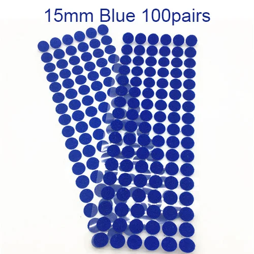 15mm Blue 100pairs Синий клейкая застежка 10/15/20/25/30 мм в горошек нейлон крюк и петля, Стикеры Круглые сильные самоклеящаяся крепежная лента 100 пар - Цвет: 15mm Blue 100pairs