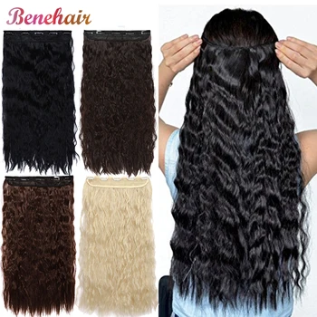 

BENEHAIR Clip Extension Hair Synthetic Hairpiece Water Wave 5 Clips In One Piece Hair Extension Black Brown Fake Hair For Women