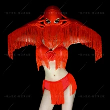 Ночной клуб бар джаз танец представление одежда для ночного клуба сексуальный красный кисточкой бикини костюм певица Хэллоуин косплей DL5132