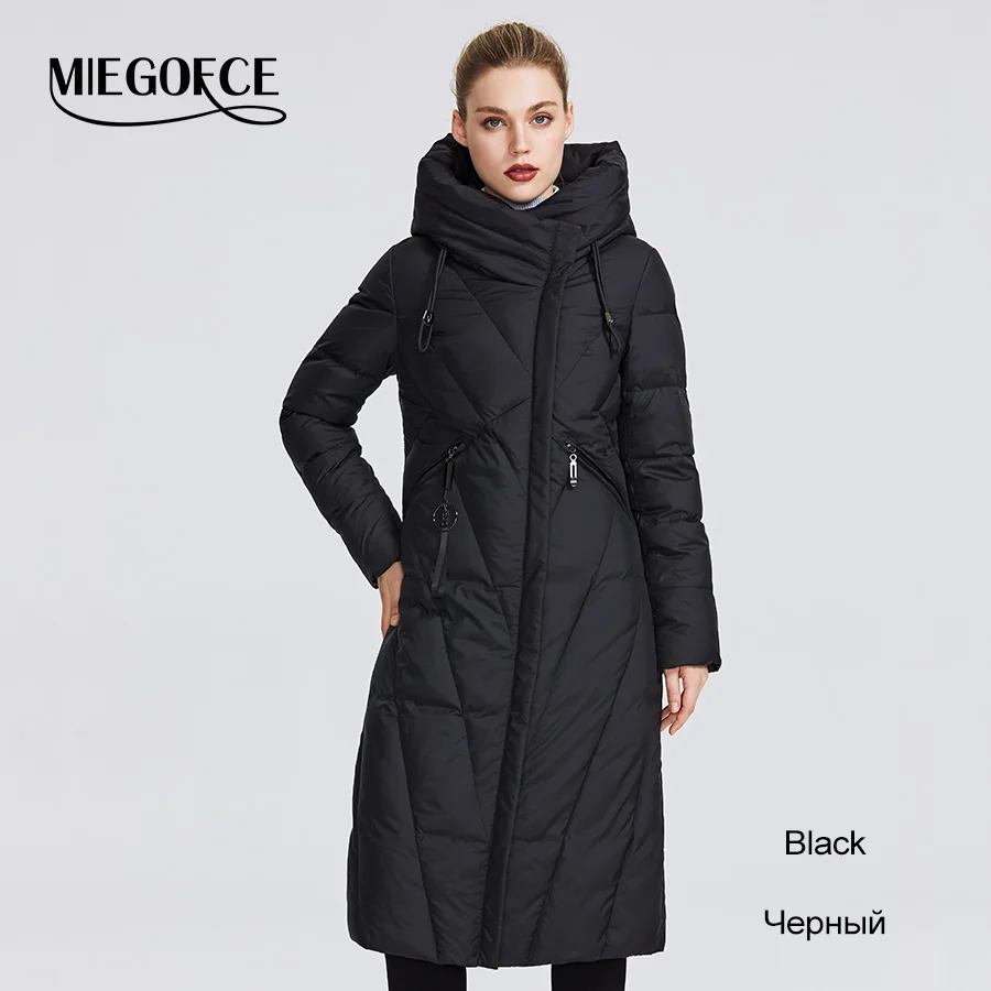 MIEGOFCE Пальто-пуховик Новая коллекция женский пуховик с стойким ветрозащитным воротником необычные расцветки и имеет подчеркивает фигуру ветрозащитная зимняя куртка - Цвет: 201 Black