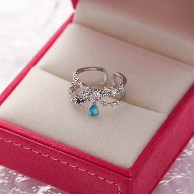 New Gorgeous Geometric Flower Hollow Butterfly Bowknot Full Zircon Opening Finger Ring For Women Charm Beach Party Jewelry
