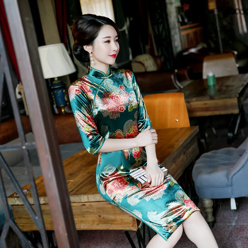Сексуальное платье, бодикон, с рисунком, Qipao Cheongsam традиционный, для китаянок платье китайское свадебное платье Vestidos Размеры M-4XL