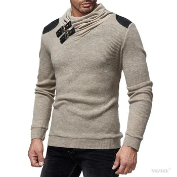 

Sweater Men 2020 Autumn Winter Warm Brand Male Long Sleeve Skin Buckle Solid Hooded Sweaters Mens Heaps Collar Knitted Sweater