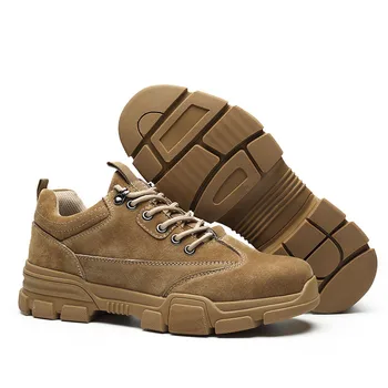 

Safety Shoes Men Fashion Suede Leather Lace Up Rubber Sole Steel Toe Anti Smashing Puncture-resistant Indestructible Work Boots