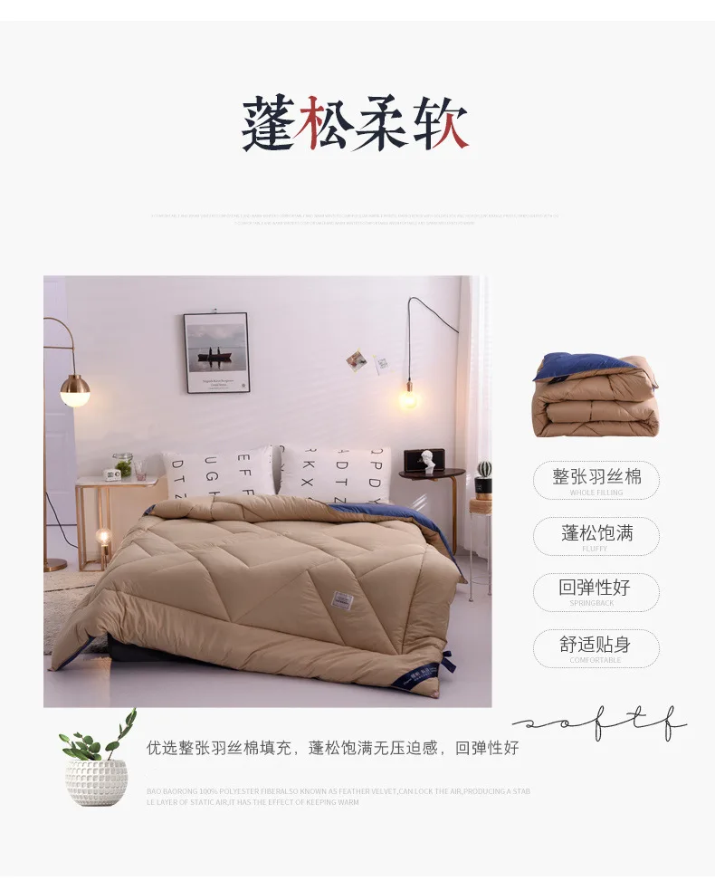 Northern European-Style Plain Color Two Sorts Feather Velvet Winter Quilt Thick Warm Solid Color rou si mian Duvet Insert Gift H