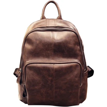

women novelty pu leather black brown backpack for female casual daypack vintage lady knapsack