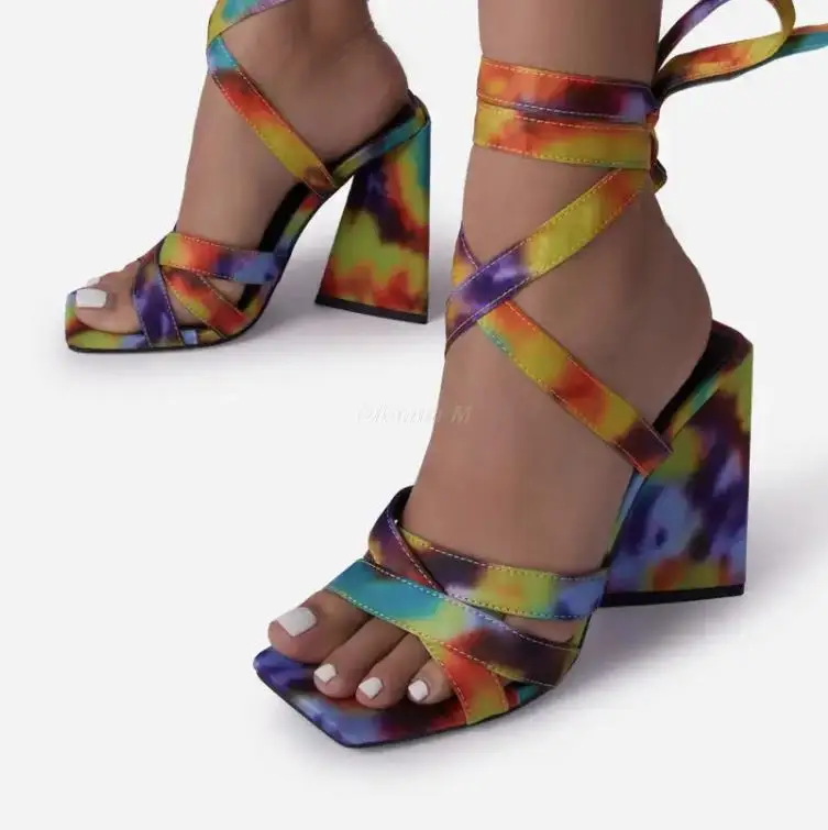 

Spring/summer new 2021 cross strap color printing leather women beach home durable sandals fashionable versatile ms slippers