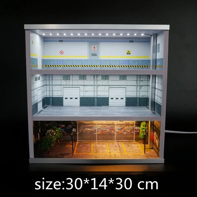 1:64 Scale Diorama Alloy Car Model Parking Lot 3/4/5 Layer PVC Garage Scene With LED Light Storage Box Theme Display Cabinet 6
