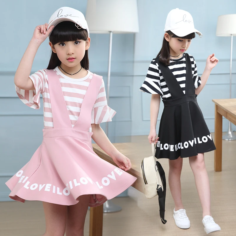 

2019 Casual girls kids Sets Shirt+ suspender Dress 2pcs set Clothing Kids overalls Set For 3 4 5 7 10 Years girls clothes FTTX68