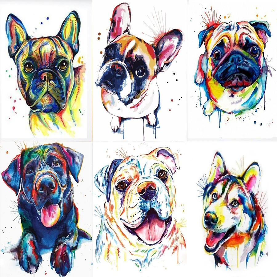 

New product hot sale super soft canvas diamond painting color dog 5d DIY diamond embroidery animal mosaic home decoration