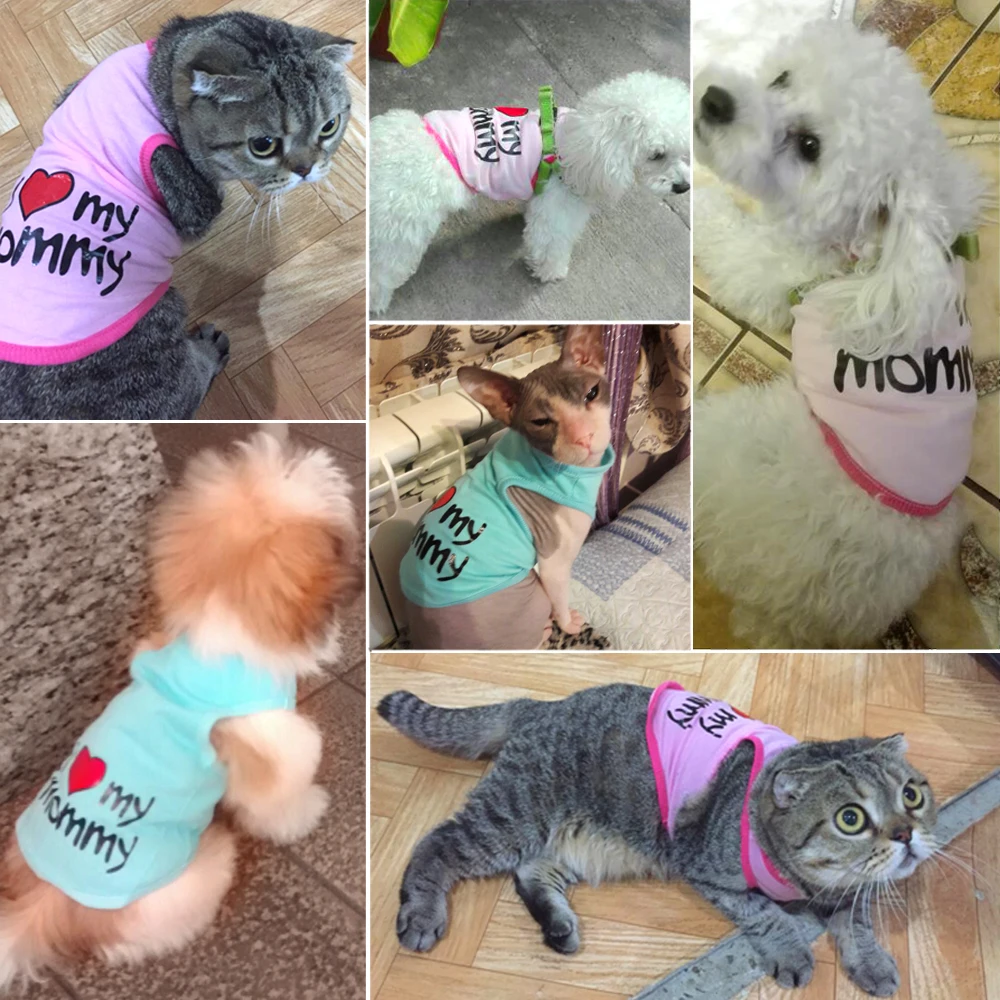 Футболки с котом для кошек Love Daddy Mommy напечатанный однотонный Цвет одежда для домашних животных, котов; хлопковое платье без рукавов котята жилет маленькая одежда с принтом в виде собак