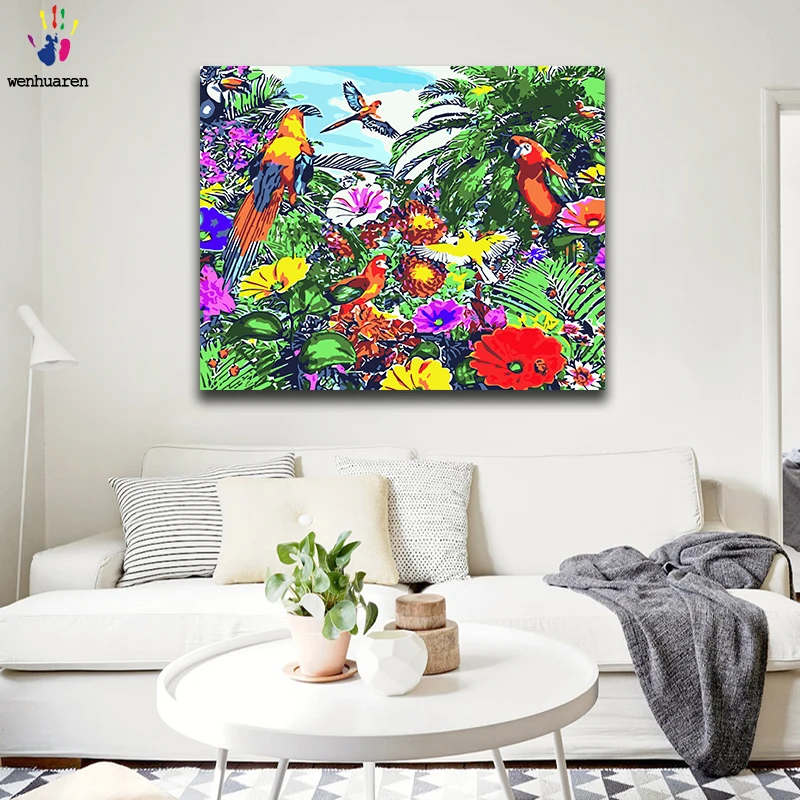 Paint by numbes художественная живопись по номерам трава и животные будоражащие с цветными птицами Божья коровка ручной работы наполнение и раскраска подарок