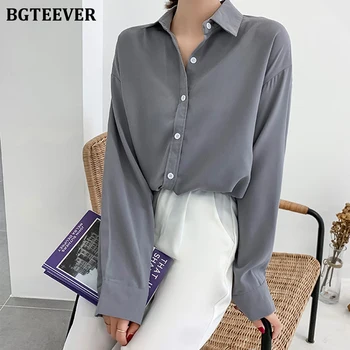 

BGTEEVER Casual Loose Blouse for Women Lapel Full Sleeve Female Shirts Tops Single-breasted Ladies Shirts Blusas Femme 2020