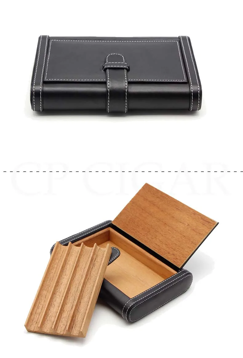 GALINER Portable Cigar Leather Case Travel Humidor Cedar Wood Cigar Box For 4 Cohiba Cigars Humidor Outdoor Cigars Accessories