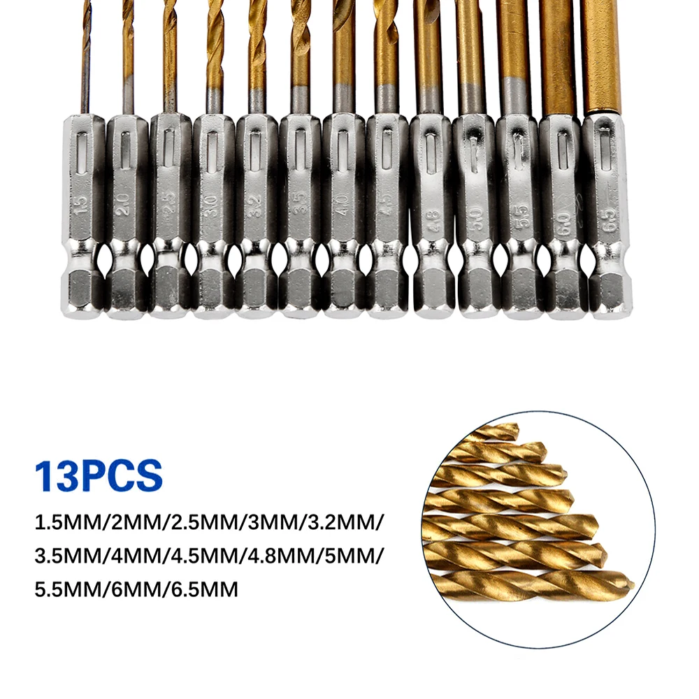 

13pcs 1.5-6.5mm Hexagonal Shank Twist Drill Set High Speed Steel Twist Drill Set for Drilling Wood Plastic Aluminum Iron Plates