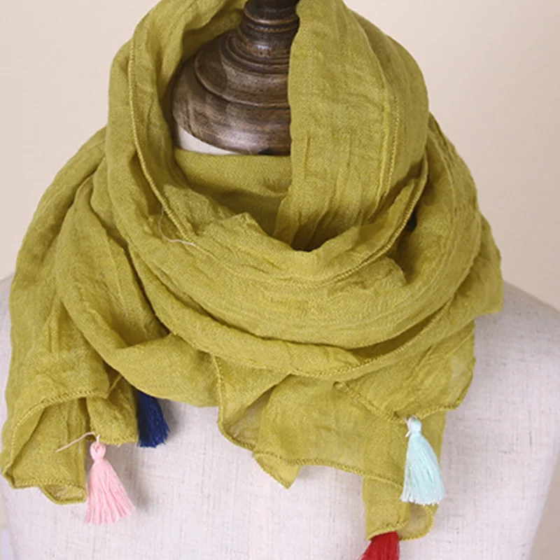 Spring Solid Color Sweet Children Scarf Korean Version Wild Tassels Soft Breathable Cotton Linen Warm Shawl Boys Girls E12