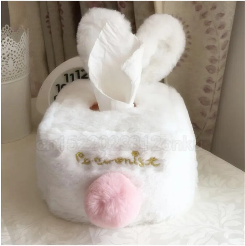 Tissue Box Обложка сладкий розовый белый плюш кролик Tissue Box Прочный домашний Автомобиль Отель Держатель Для Бумажных Салфеток домашний кухонный Органайзер
