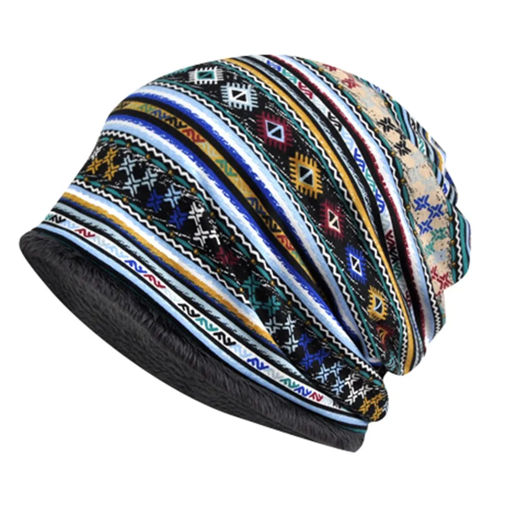 Женские шапки Boho Beanie, зимняя уличная ветрозащитная шапка, Повседневная водолазка с цветочным принтом, шарф и ворсовая шапка 10,22
