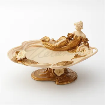 

CREATIVE WOMAN STATUE FIGURE DRY GOLD LOTUS DISH ART SCULPTURE RESIN CRAFT HOME DECORATION ACCESSORIES BIRTHDAY GIFT R3323