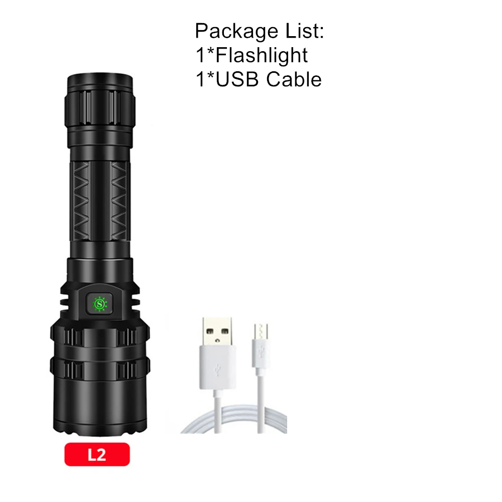 USB Перезаряжаемый светодиодный светильник-вспышка, XHP50.2 L2 светодиодный водонепроницаемый походный светильник-вспышка, мощный 5 режимов, ручной фонарь, аварийный светильник - Испускаемый цвет: Package A