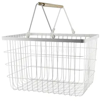 

Nordic simple wrought iron wooden handle handle hamper storage basket household clothing debris storage basket large iron art ba