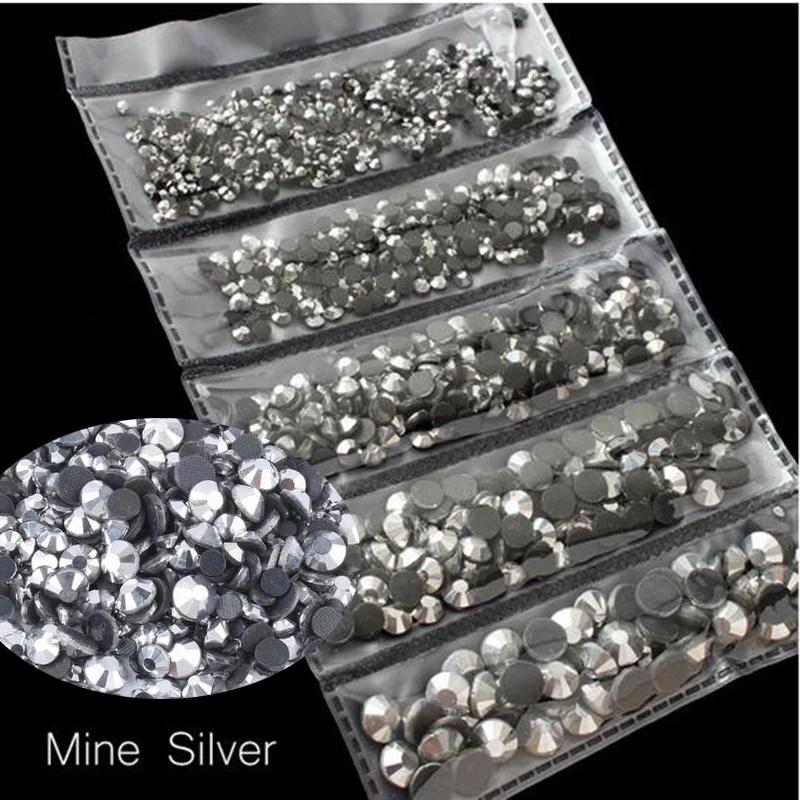 Mine silver Отличные блестящие стразы 1200 SS6-SS30 разных размеров, стразы для горячей фиксации, цветные стеклянные клеевые Стразы для одежды - Цвет: Mine silver