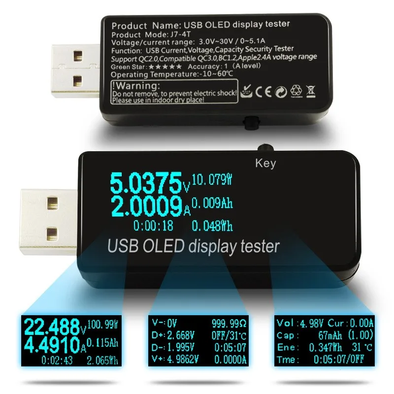 USB-тестер с OLED-дисплеем Вольтметр постоянного тока напряжение 128x64 метров внешний