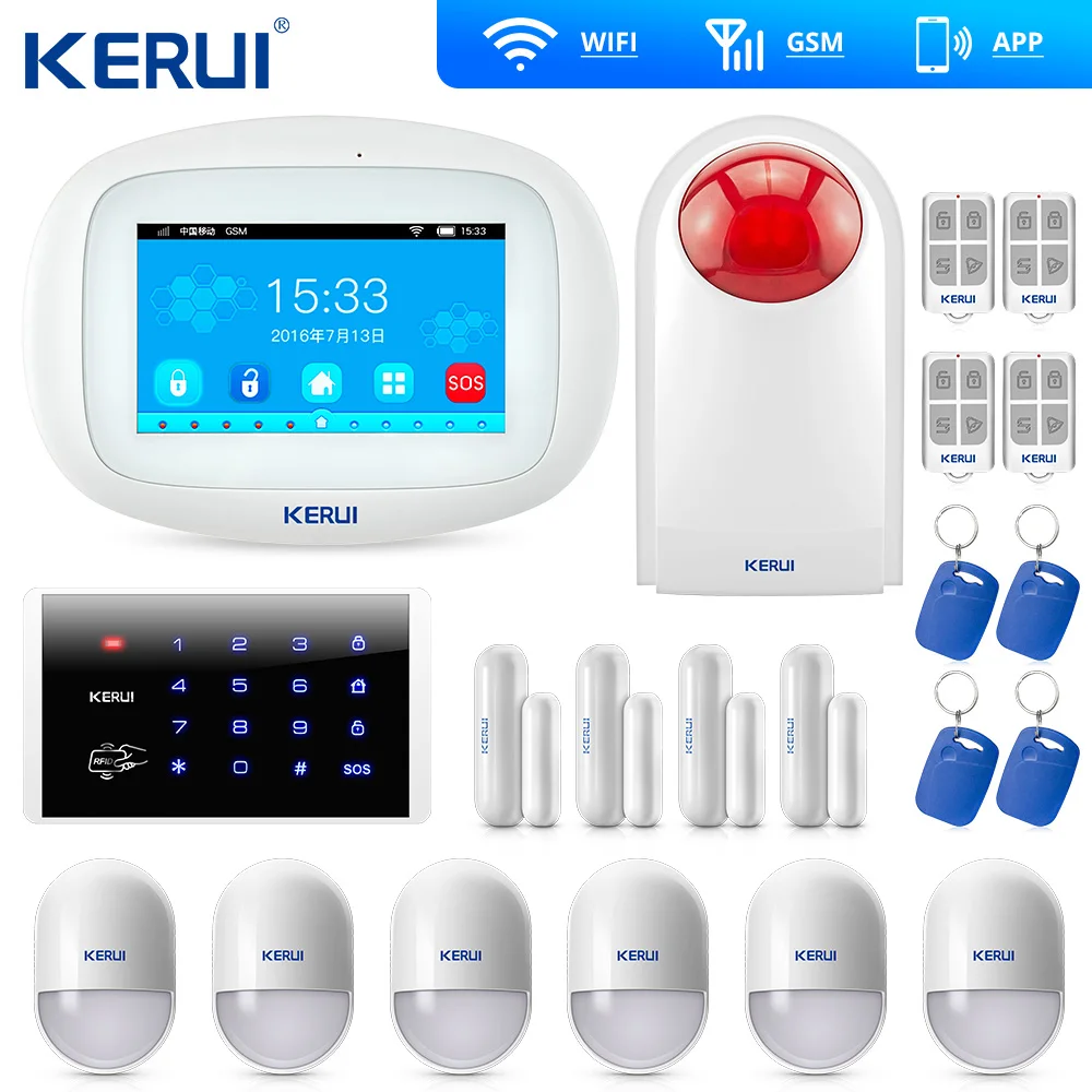 Беспроводная сигнализация KERUI K52 с большим сенсорным TFT цветным экраном Wi-Fi GSM
