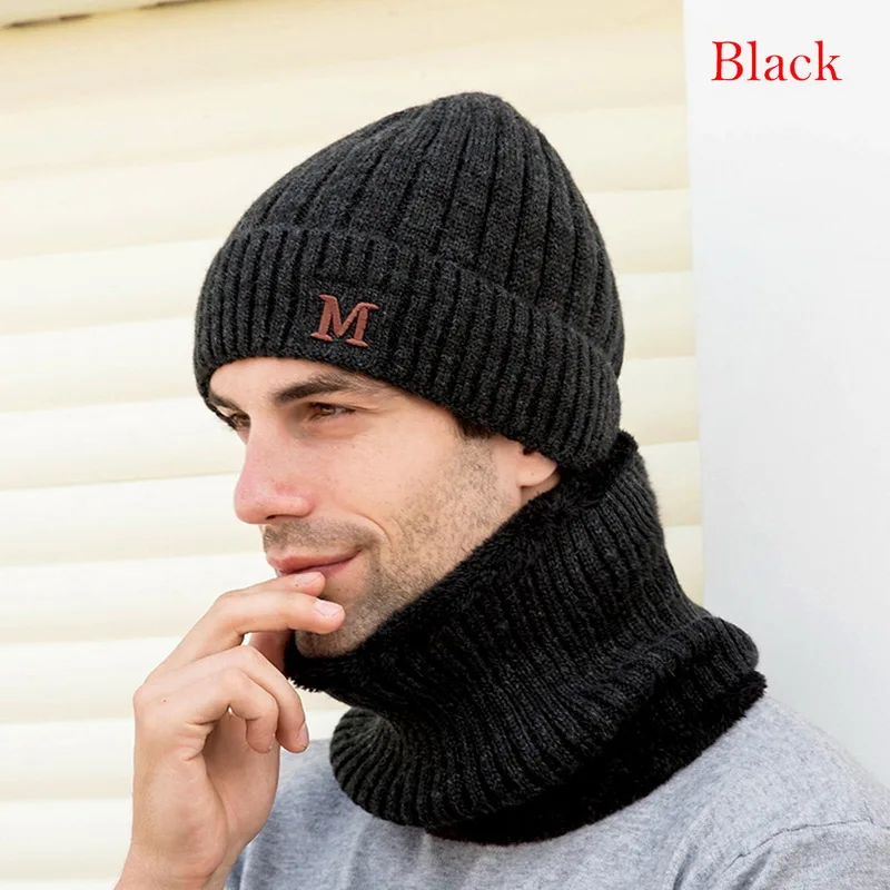 Зимняя шапка Skullies Beanies, зимние шапки бини для мужчин и женщин, шерстяной шарф, шапки, Балаклава, маска, шапка, вязаная шапка - Цвет: black