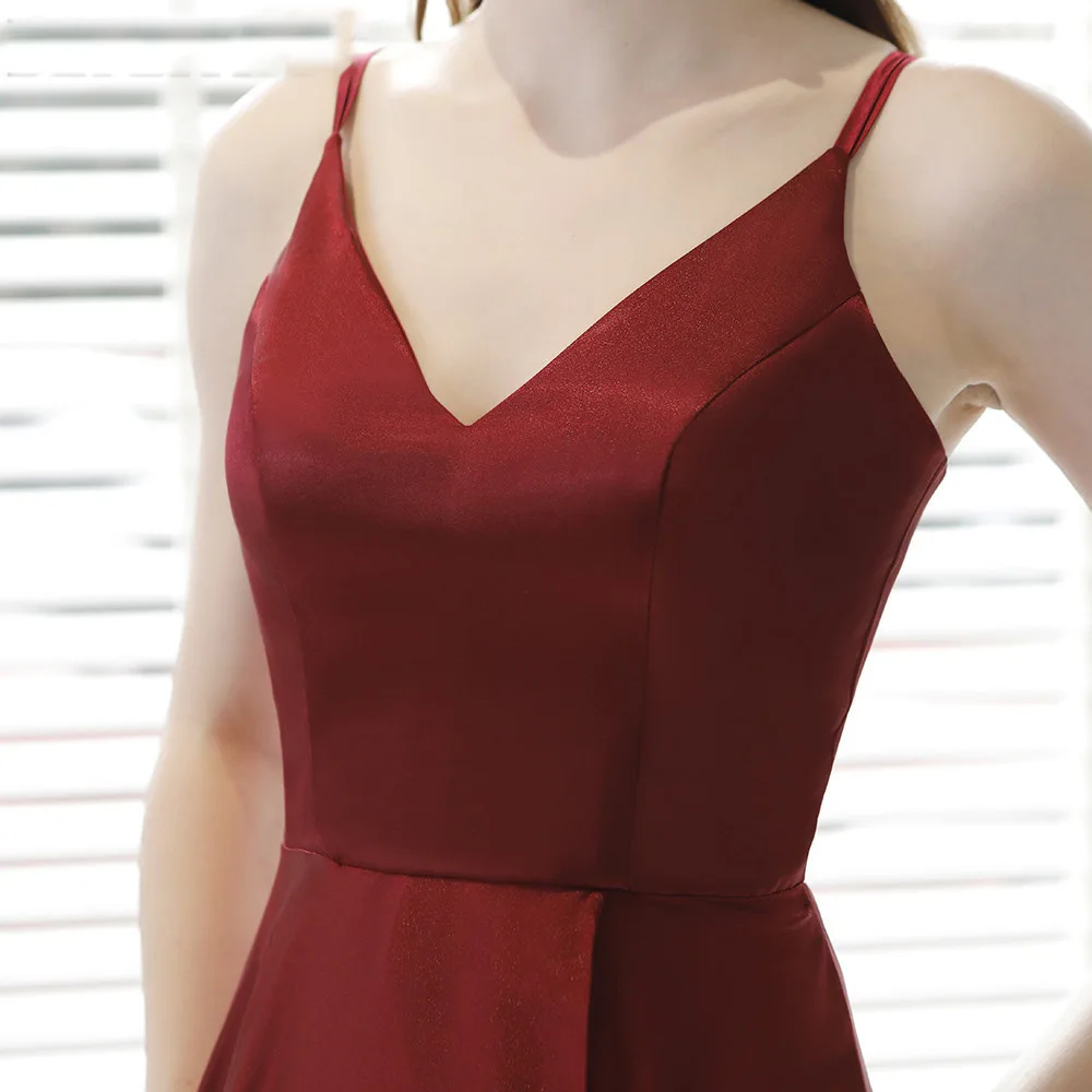 KAUNISSINA Vestido, красные длинные платья для выпускного вечера, сексуальные платья с высоким разрезом, глубоким v-образным вырезом, на бретелях, без рукавов, вечернее платье, а-силуэт, атласные вечерние платья