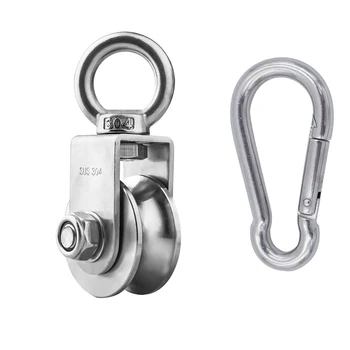 

U Type Pulley Carabiner 304 Stainless Steel 360 Degree Heavy Duty Traction Wheel with Dual Mute Bearings Rotation