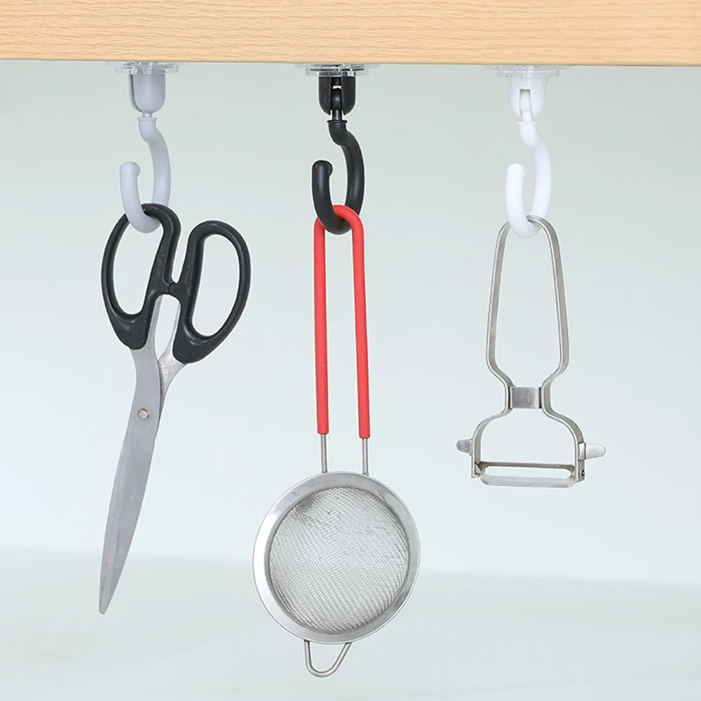 Solid Color Ceiling Rotary Hook Strong Hook Household Multifunction Adhesive Kitchen Bathroom Door Back Coat 1PC