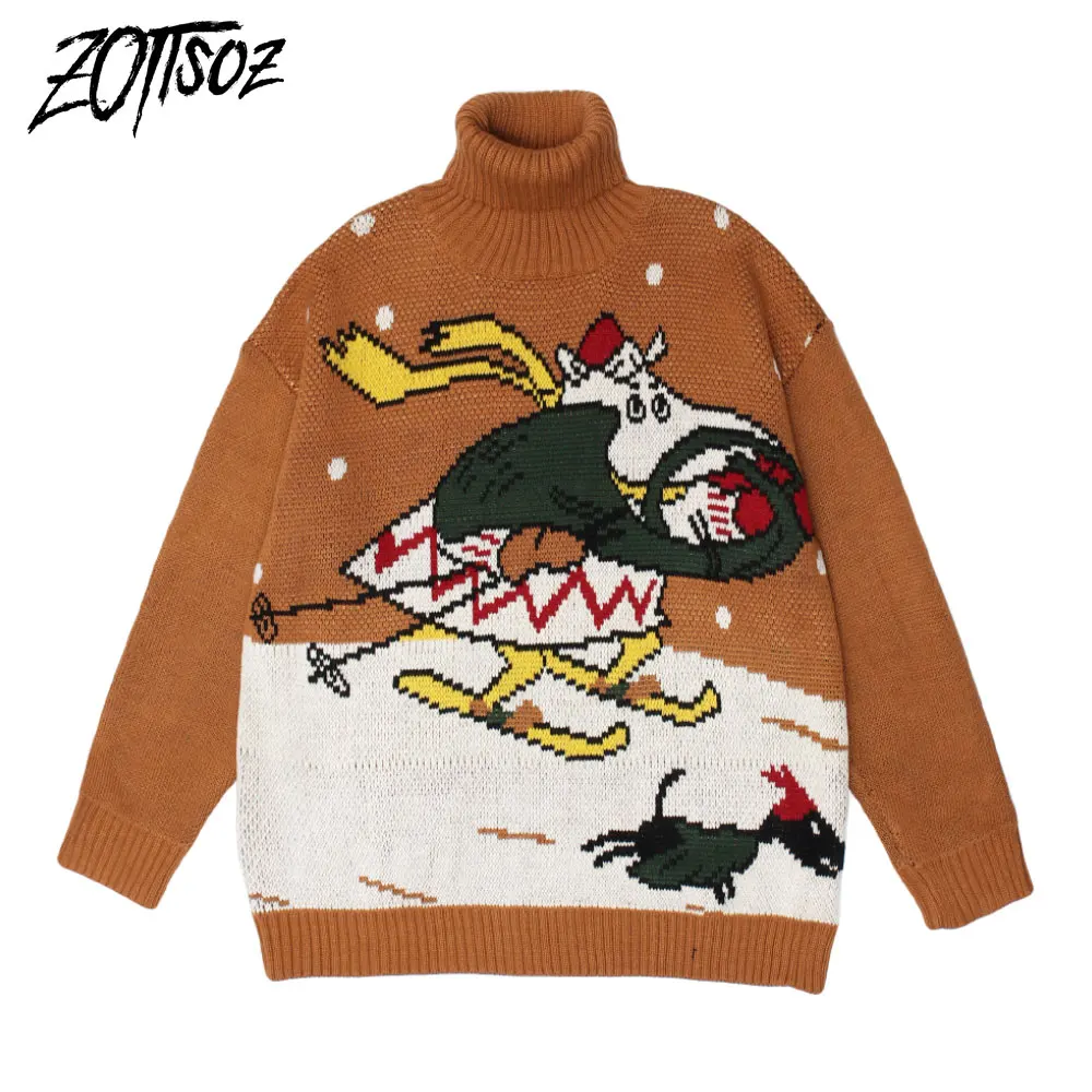

ZOTTSOZ Funny Pullover Jumpers Women Casual Harajuku Knitted Elk Dog Snowflake Fashion Ugly Christmas Turtleneck Sweaters 2020