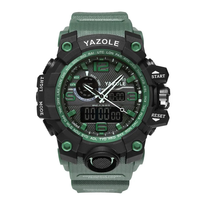 YAZOLE 480 Топ бренд Новая мода спортивный стиль электронные наручные часы Красочный Прочный дизайн многофункциональные мужские цифровые часы - Цвет: Black Green