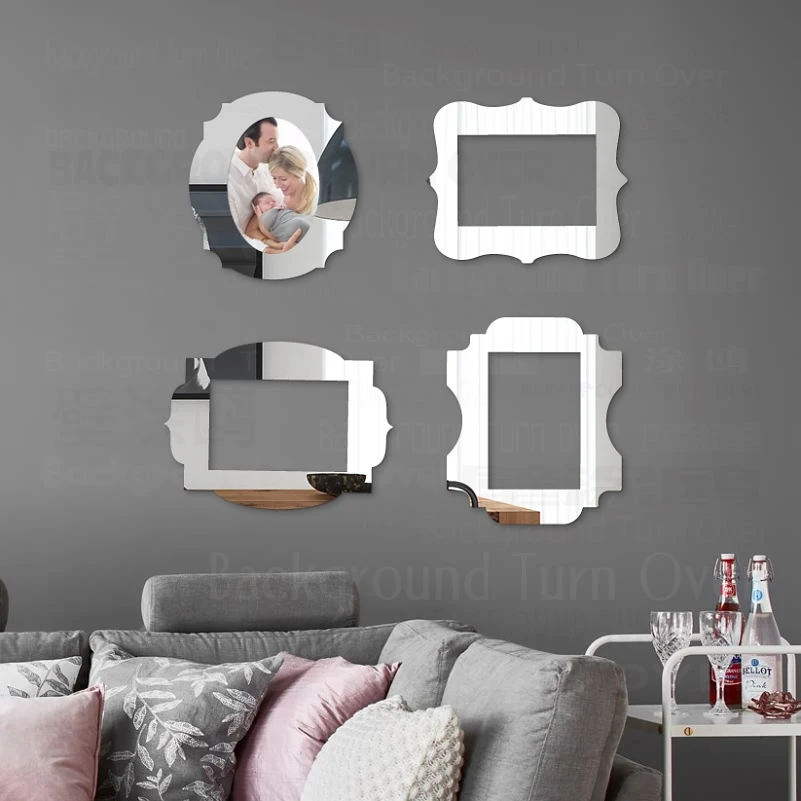 

4pcs Photo Magnetic Thin Mirror Frames Picture Frame Baby Pictures Wall Set Silver Colors Creative 3x3.5in 4x6in 5x7in F005