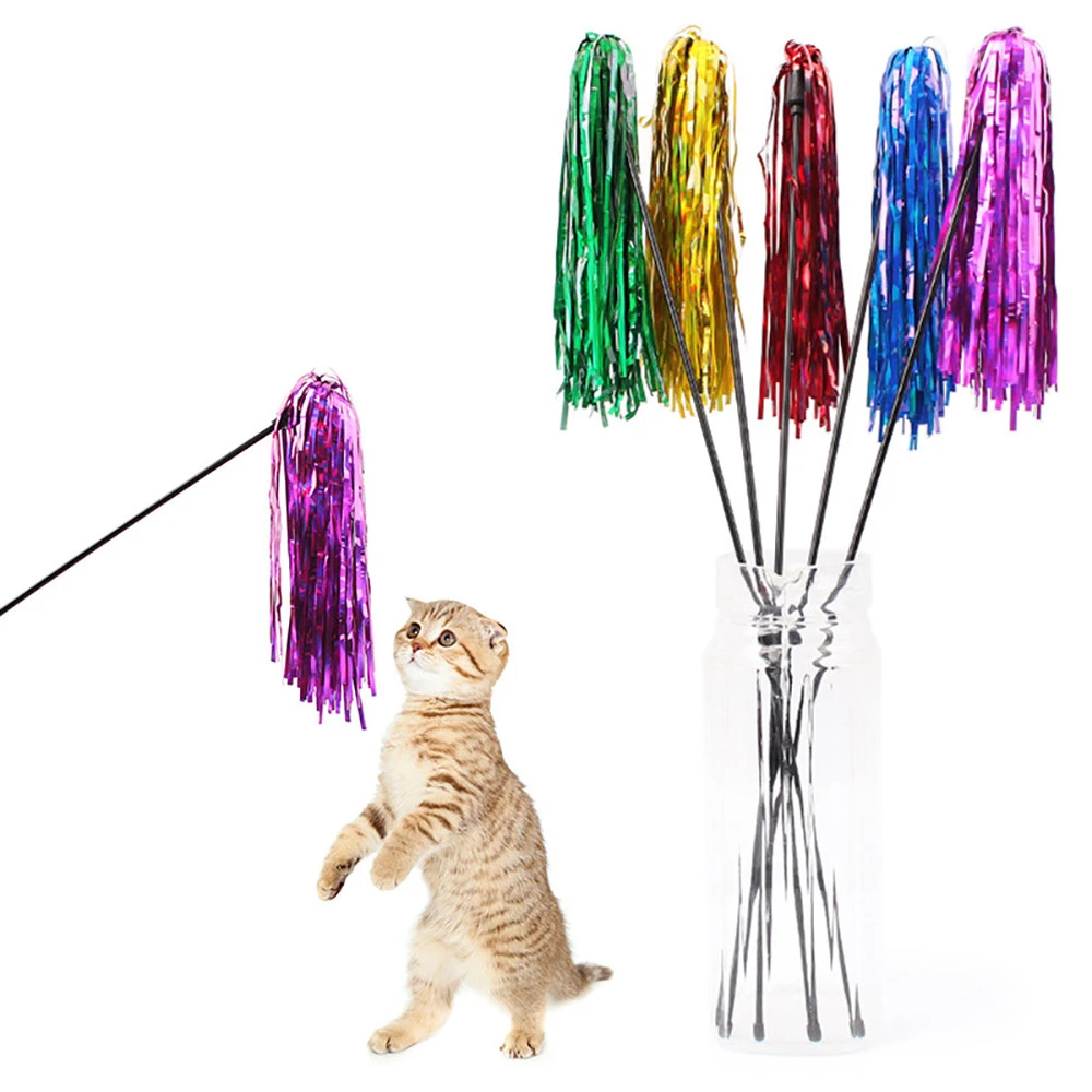 1pc Kitten Cat Teaser Interactive Toy Rod With Coloured Ribbon Funny Colorful Rod Teaser Wand Toys одежда для собак ropa perro